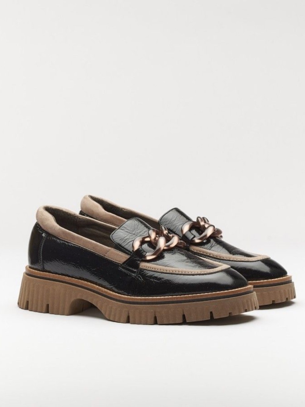 Softwaves Valene Black/Taupe patent leather loafers 38 NWOT